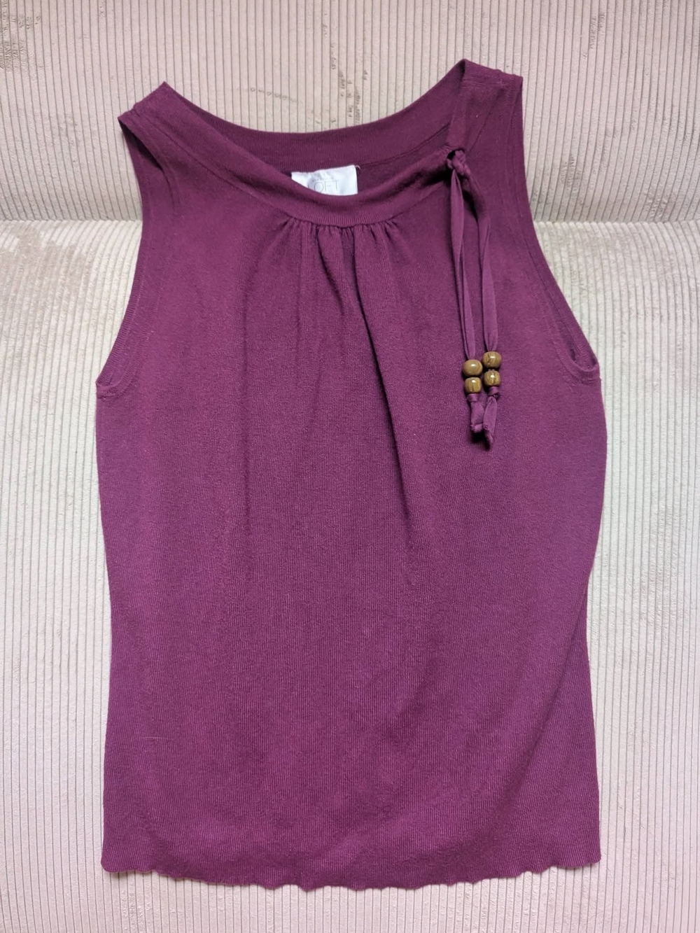 LOFT Plum Sleeveless Tank with Bead-Tie Neck